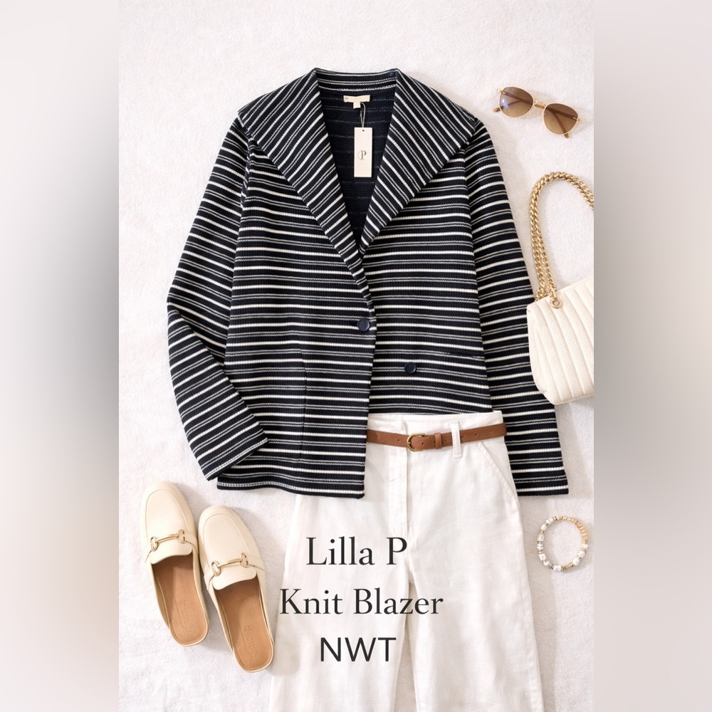 Lilla P Striped Knit Blazer L NWT Nautical Breton Jacket